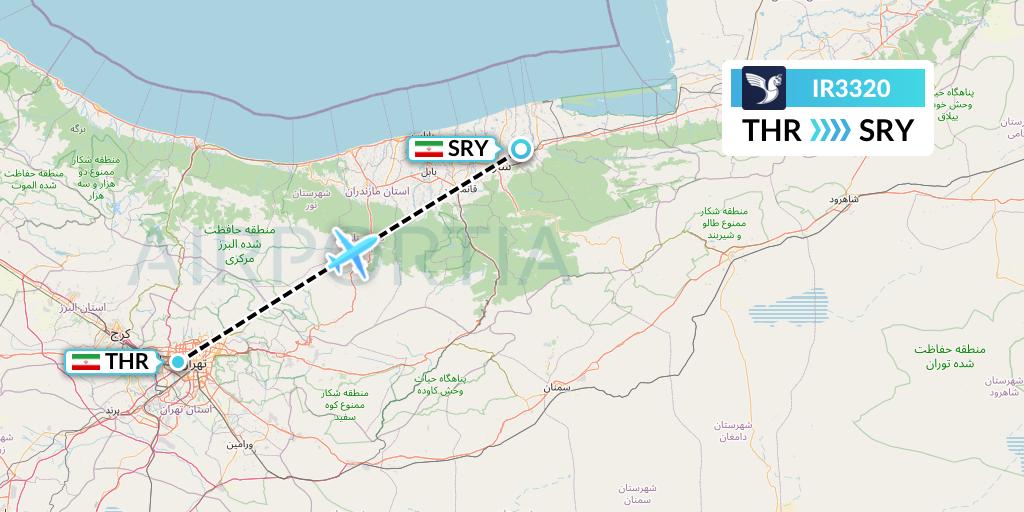 IR3320 Iran Air Flight Map: Tehran to Sari