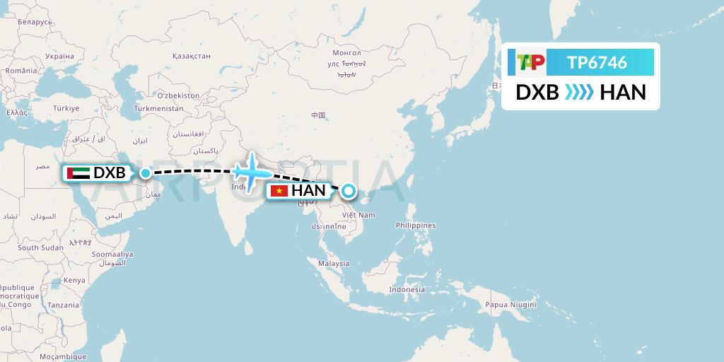 TP6746 TAP Portugal Flight Map: Dubai to Hanoi