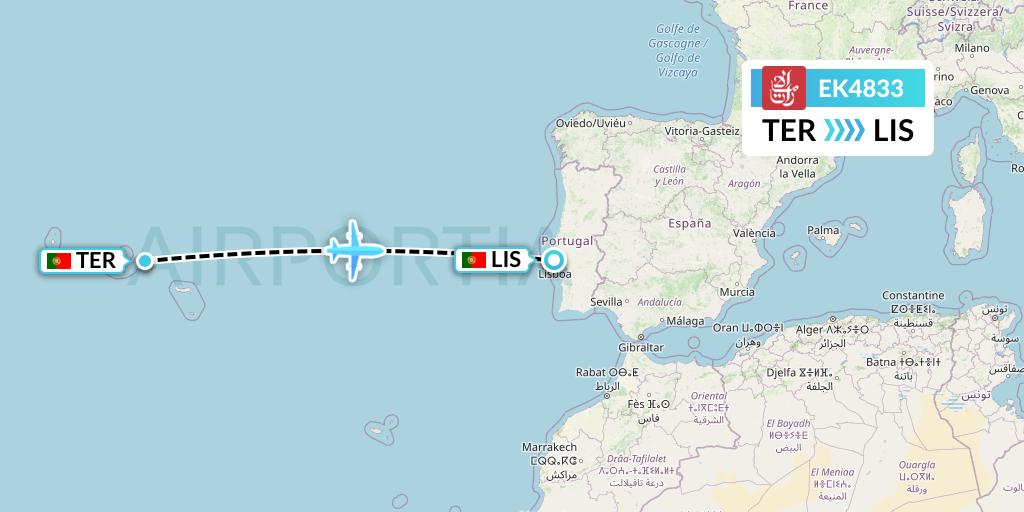 EK4833 Emirates Flight Map: Lajes to Lisbon