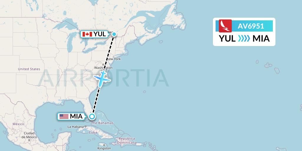AV6951 Avianca Flight Map: Montreal to Miami