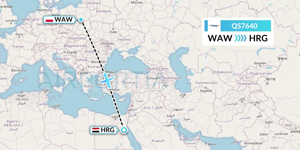 QS7640 Smartwings Flight Map: Warsaw to Hurghada
