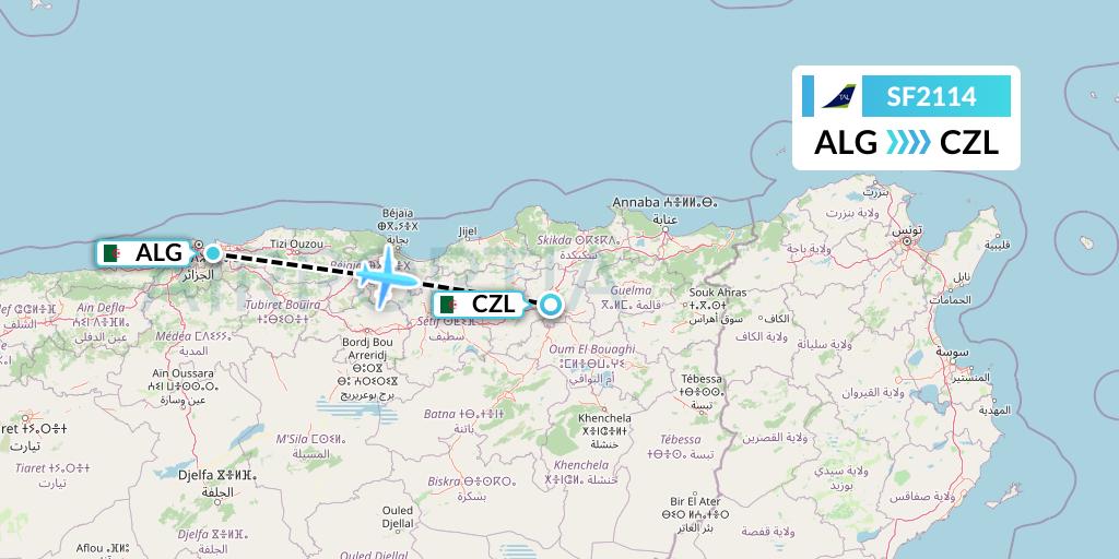 SF2114 Tassili Airlines Flight Map: Algiers to Constantine