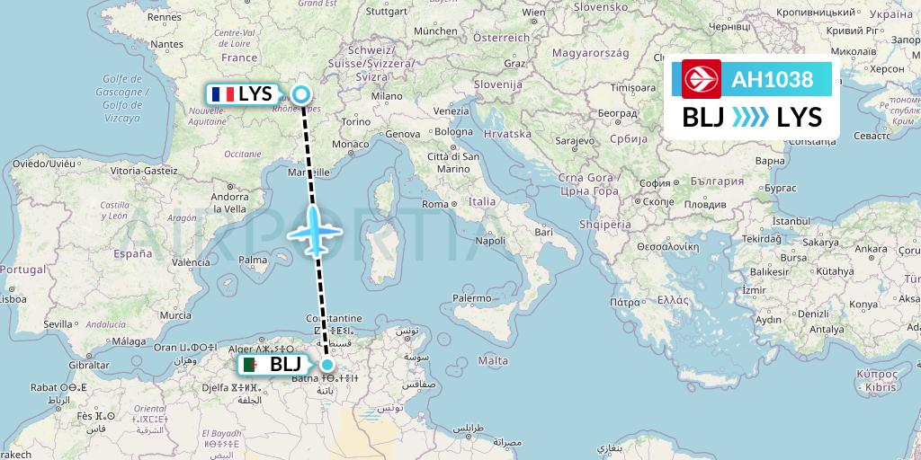 AH1038 Air Algerie Flight Map: Batna to Lyon