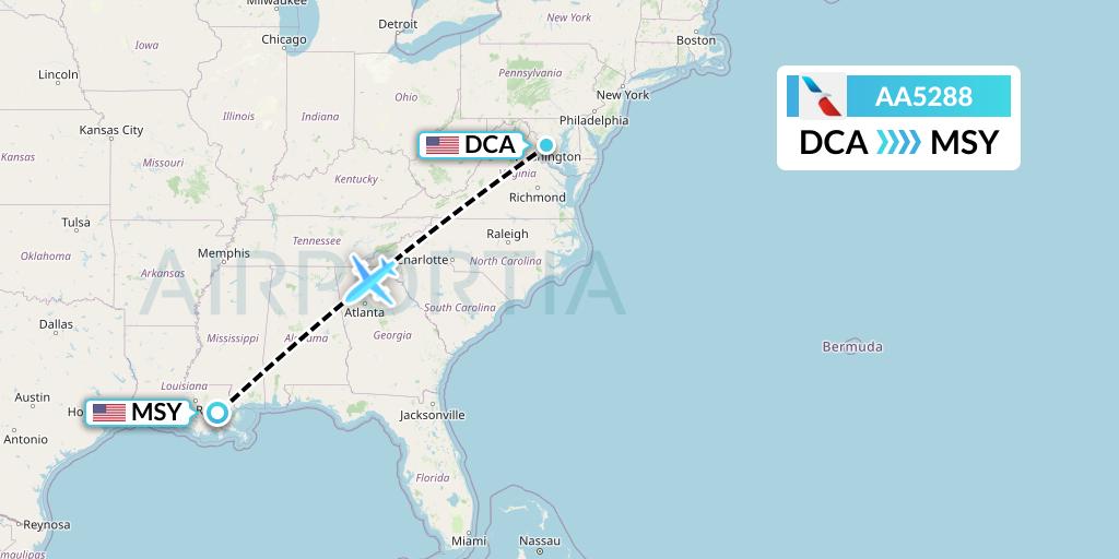 AA5288 American Airlines Flight Map: Washington to New Orleans
