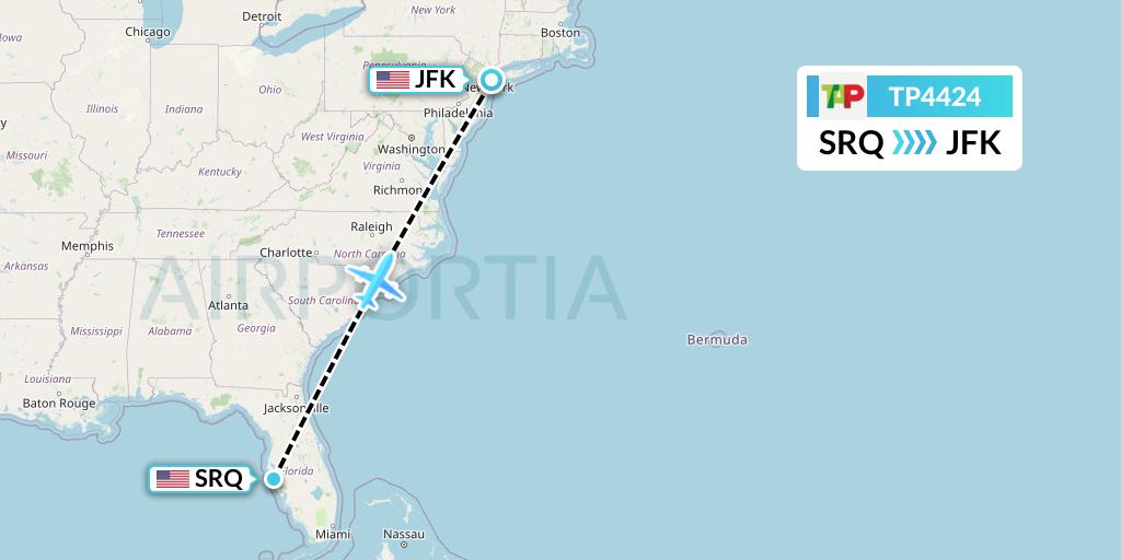 TP4424 TAP Portugal Flight Map: Sarasota to New York