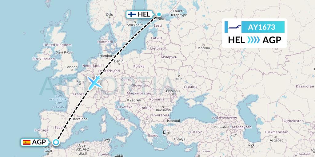AY1673 Finnair Flight Map: Helsinki to Malaga