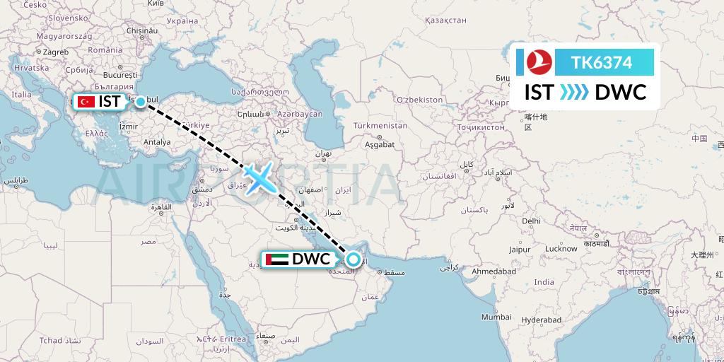 TK6374 Turkish Airlines Flight Map: Istanbul to Dubai