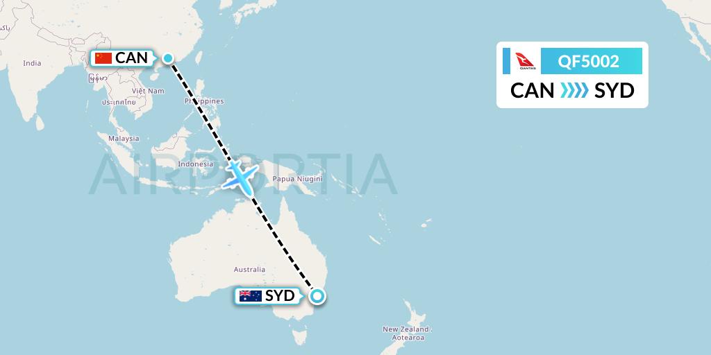 QF5002 Qantas Flight Map: Guangzhou to Sydney