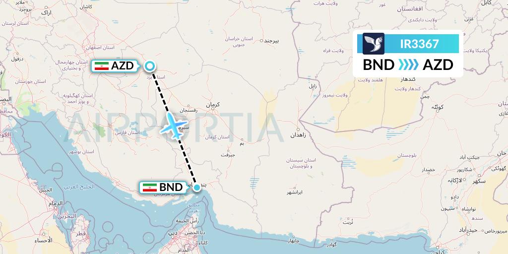 IR3367 Iran Air Flight Map: Bandar Abbas to Yazd