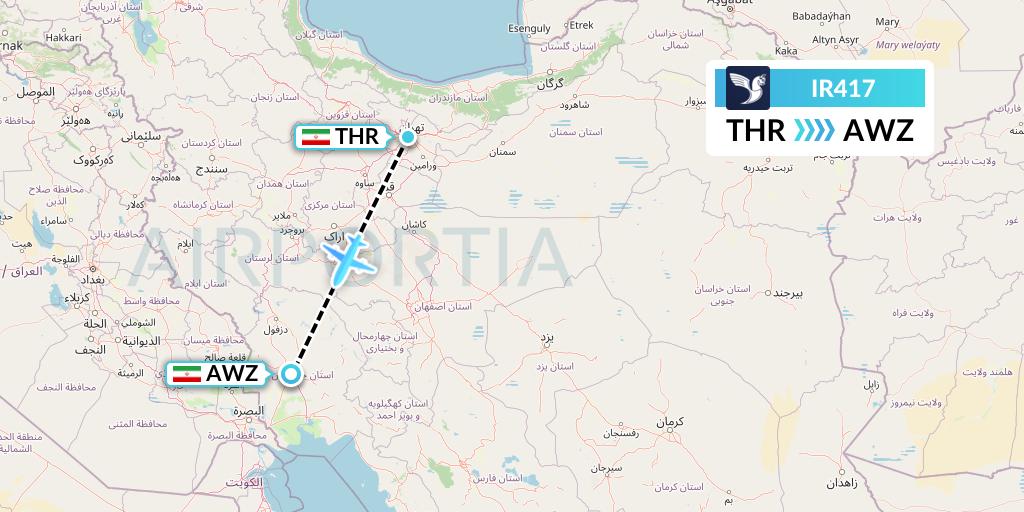 IR417 Iran Air Flight Map: Tehran to Ahvaz