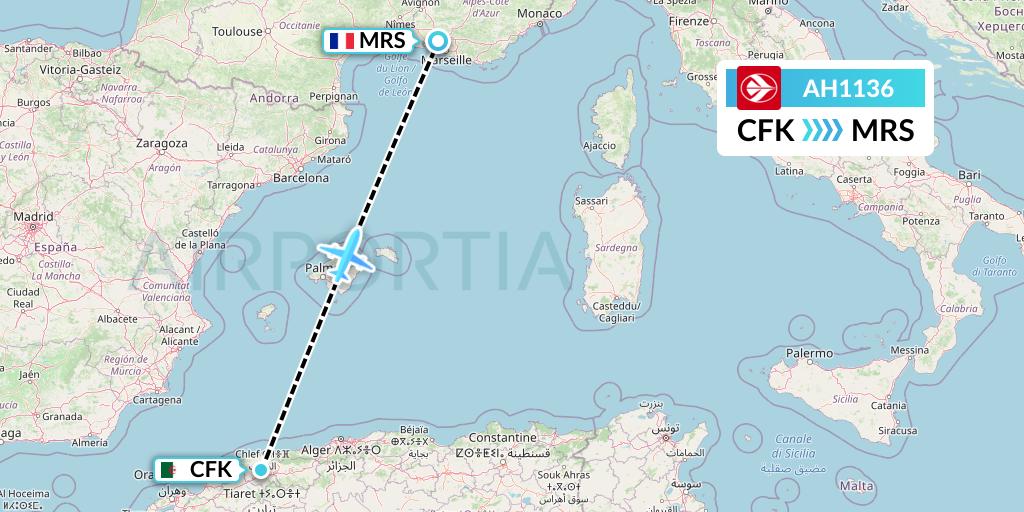 AH1136 Air Algerie Flight Map: Chlef to Marseille