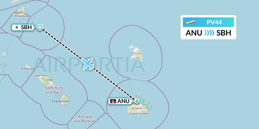 PV44 St. Barth Commuter Flight Map: Antigua to St. Jean
