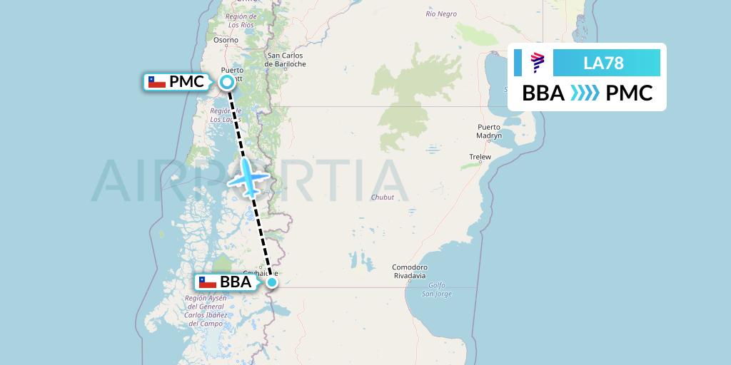 LA78 LAN Airlines Flight Map: Balmaceda to Puerto Montt