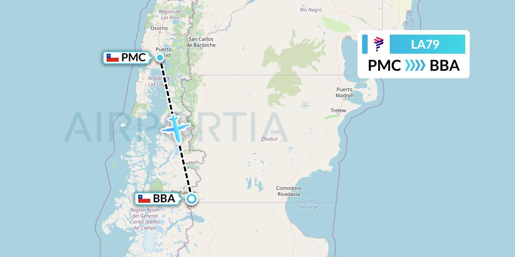 LA79 LAN Airlines Flight Map: Puerto Montt to Balmaceda