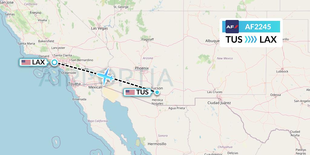 AF2245 Air France Flight Map: Tucson to Los Angeles
