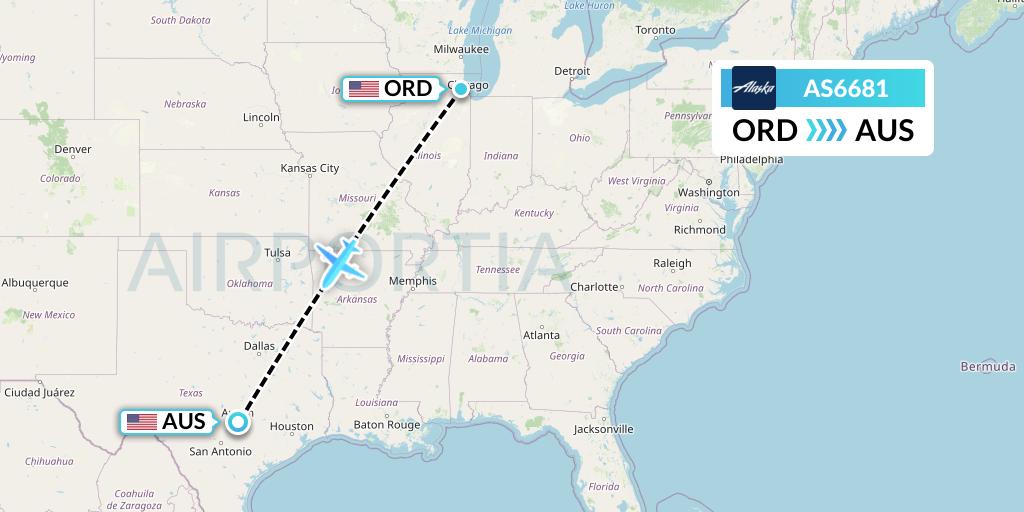 AS6681 Alaska Airlines Flight Map: Chicago to Austin