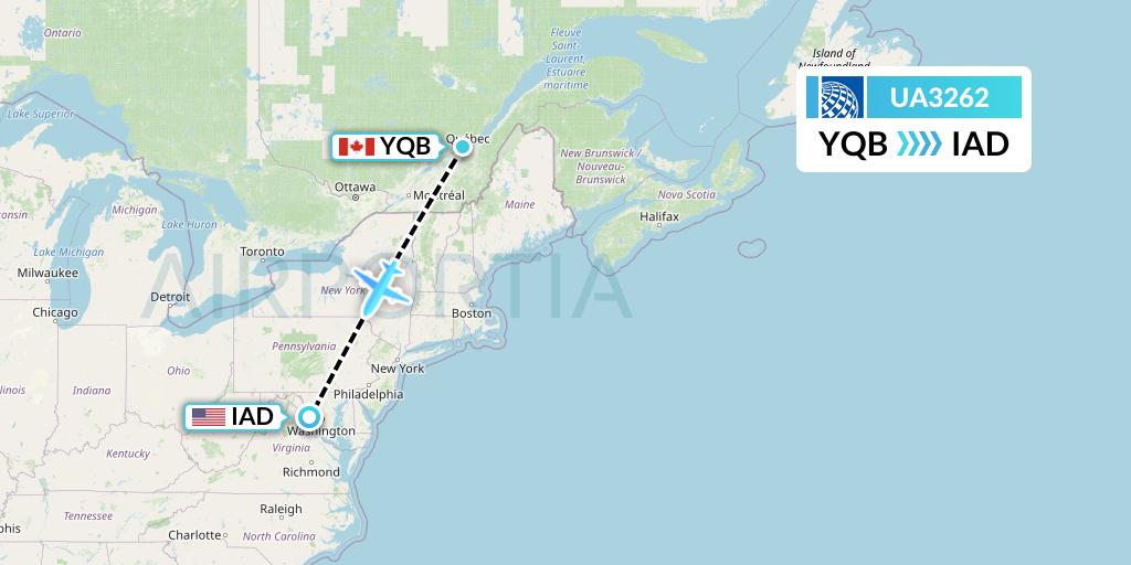UA3262 United Airlines Flight Map: Quebec to Washington