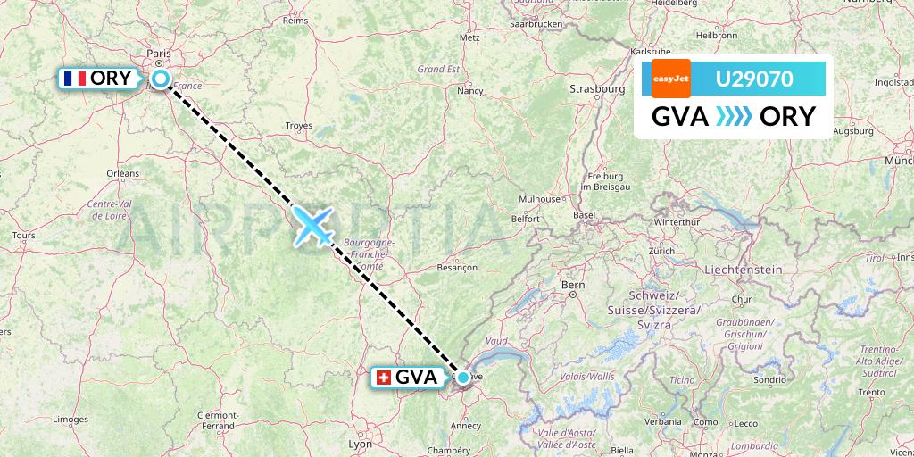 U29070 EasyJet Flight Map: Geneva to Paris