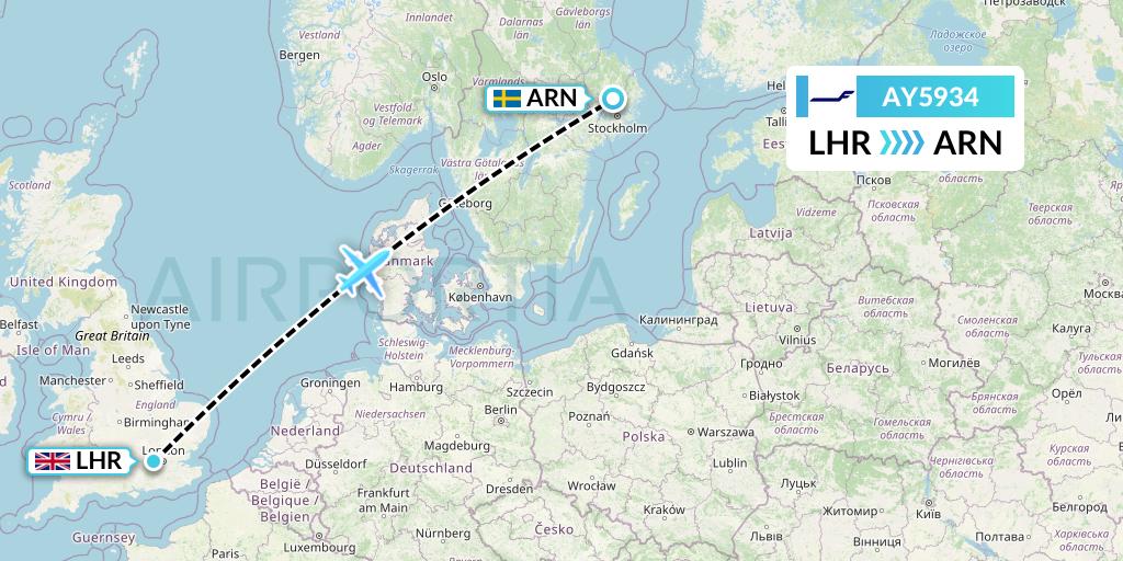 AY5934 Finnair Flight Map: London to Stockholm
