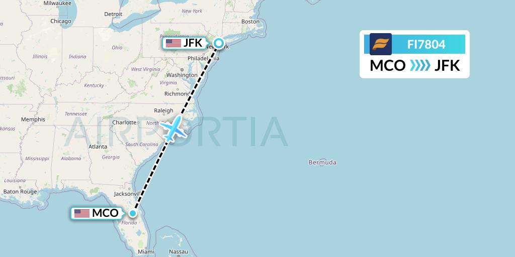 FI7804 Icelandair Flight Map: Orlando to New York