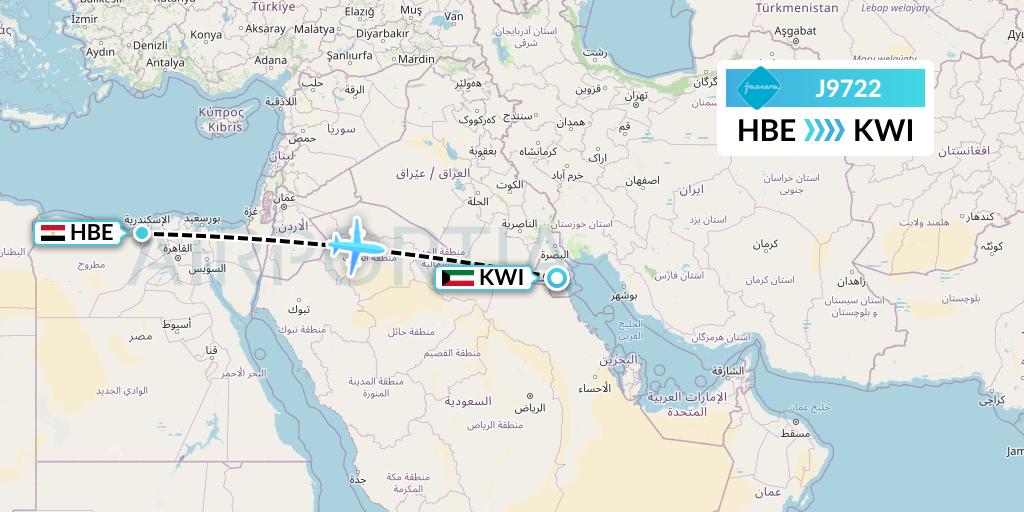 J9722 Jazeera Airways Flight Map: Alexandria to Kuwait City