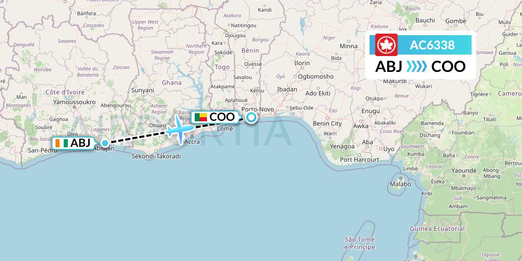 AC6338 Air Canada Flight Map: Abidjan to Cotonou