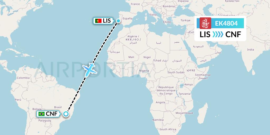 EK4804 Emirates Flight Map: Lisbon to Belo Horizonte