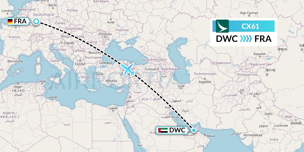 CX61 Cathay Pacific Flight Map: Dubai to Frankfurt