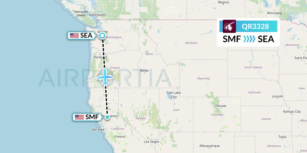 QR3328 Qatar Airways Flight Map: Sacramento to Seattle