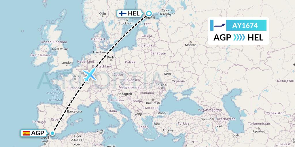 AY1674 Finnair Flight Map: Malaga to Helsinki