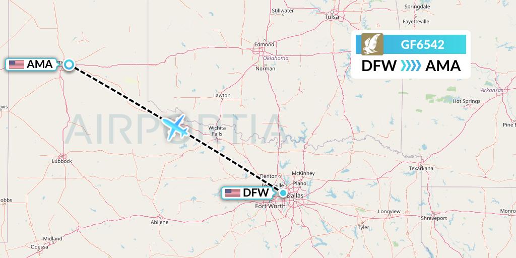 GF6542 Gulf Air Flight Map: Dallas to Amarillo