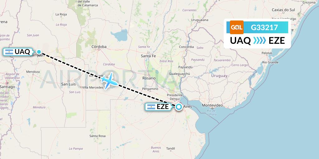 G33217 GOL Transportes Aeros Flight Map: San Juan to Buenos Aires