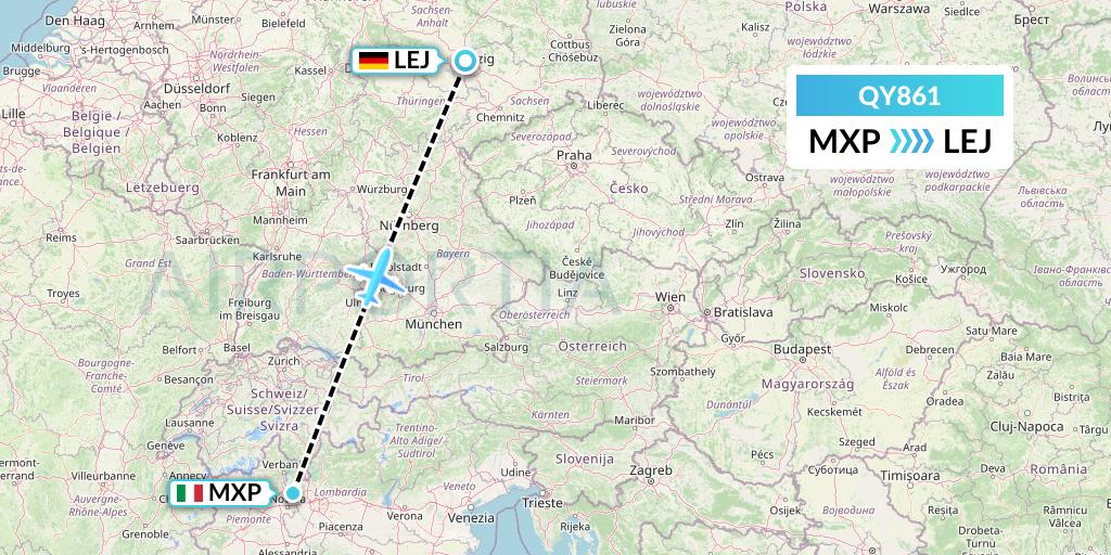 QY861 European Air Transport Flight Map: Milan to Leipzig
