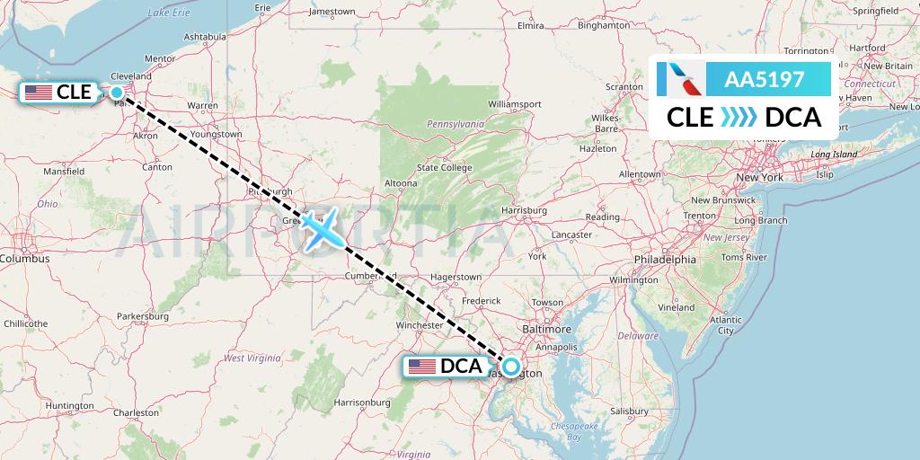 AA5197 American Airlines Flight Map: Cleveland to Washington