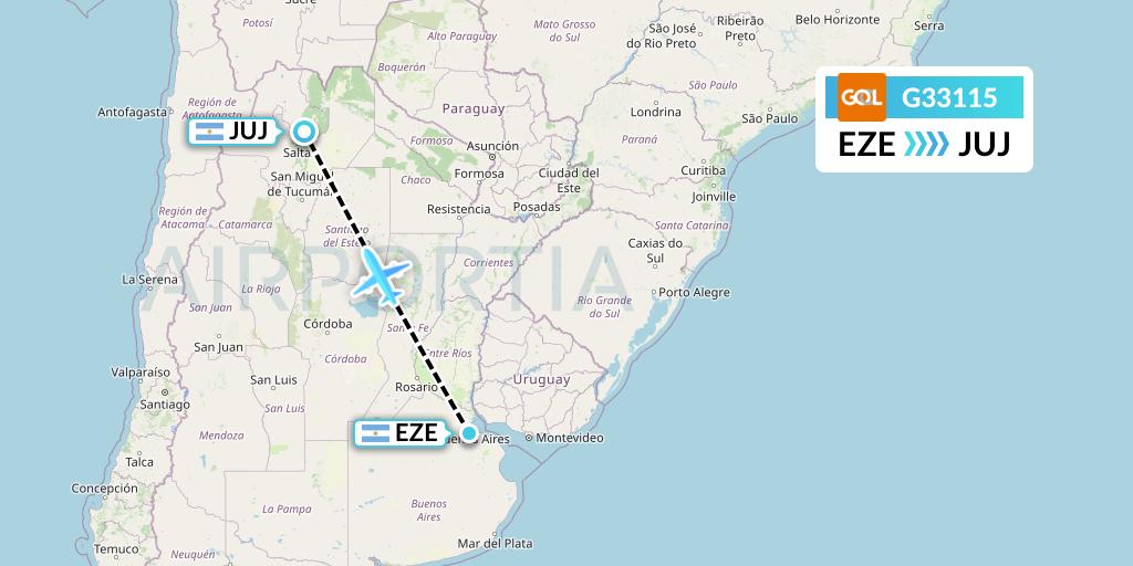 G33115 GOL Transportes Aeros Flight Map: Buenos Aires to Jujuy
