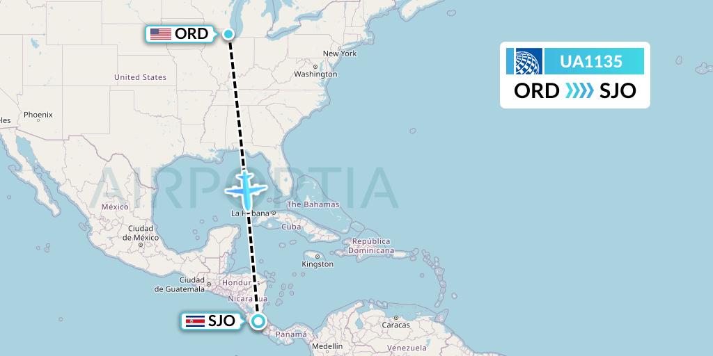 UA1135 United Airlines Flight Map: Chicago to San Jose