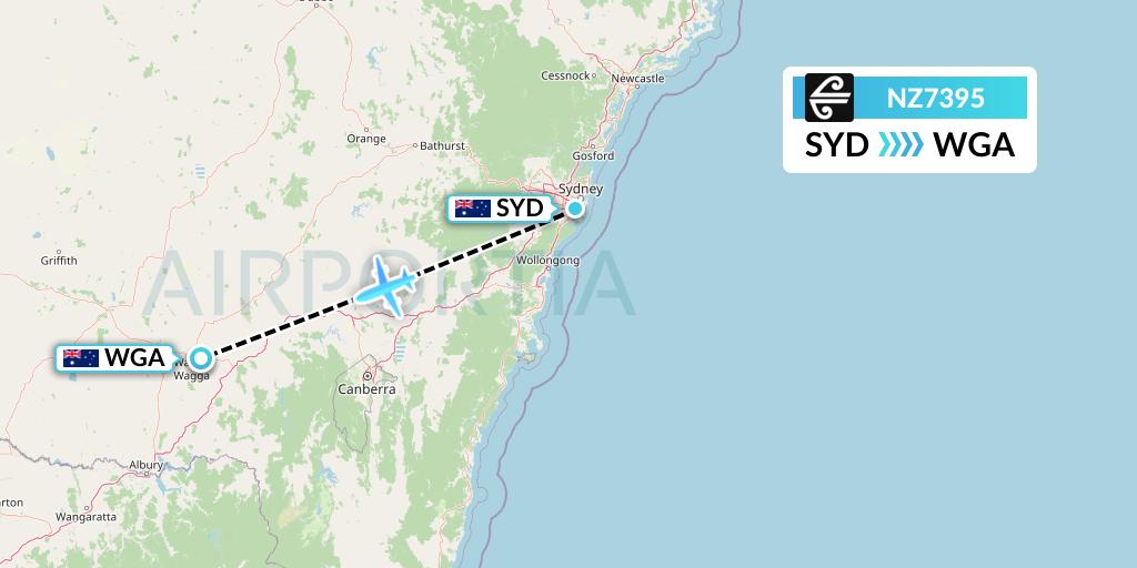 NZ7395 Air New Zealand Flight Map: Sydney to Wagga Wagga