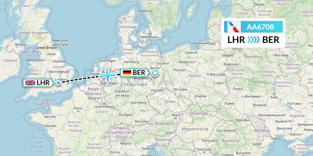 AA6708 American Airlines Flight Map: London to Berlin