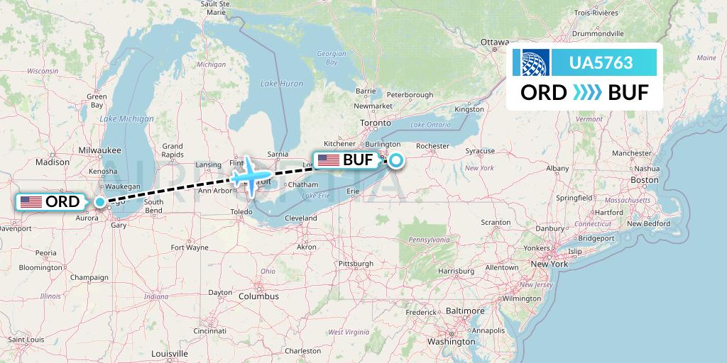UA5763 United Airlines Flight Map: Chicago to Buffalo