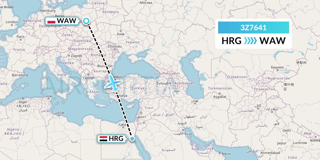 3Z7641 Travel Service Polska Flight Map: Hurghada to Warsaw