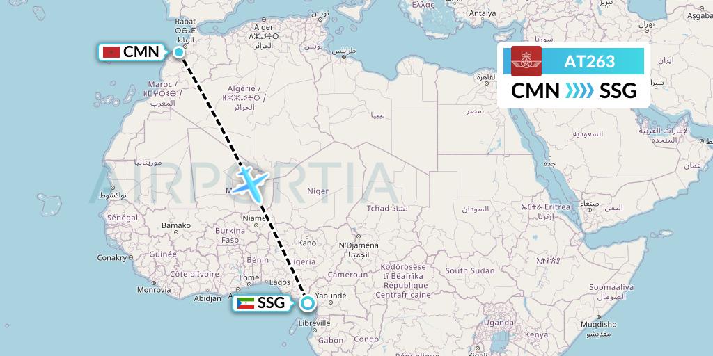 AT263 Royal Air Maroc Flight Map: Casablanca to Malabo