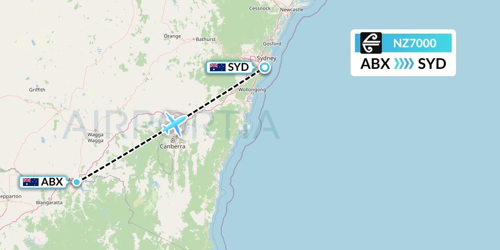 NZ7000 Air New Zealand Flight Map: Albury to Sydney