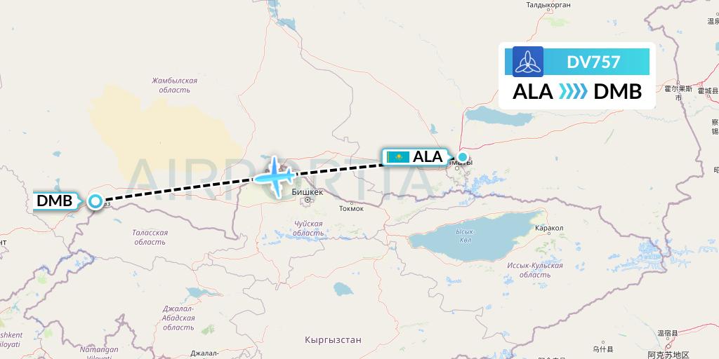 DV757 SCAT Flight Map: Almaty to Taraz