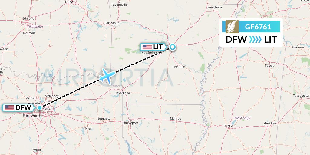 GF6761 Gulf Air Flight Map: Dallas to Little Rock
