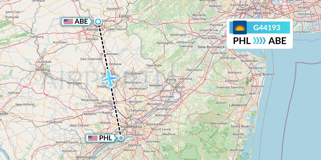 G44193 Allegiant Air Flight Map: Philadelphia to Allentown