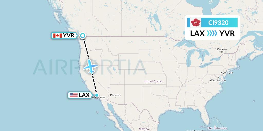 CI9320 China Airlines Flight Map: Los Angeles to Vancouver