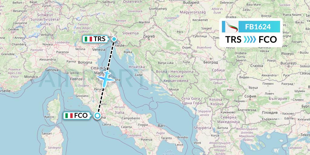 FB1624 Bulgaria Air Flight Map: Trieste to Rome