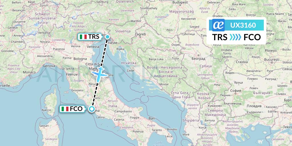 UX3160 Air Europa Flight Map: Trieste to Rome