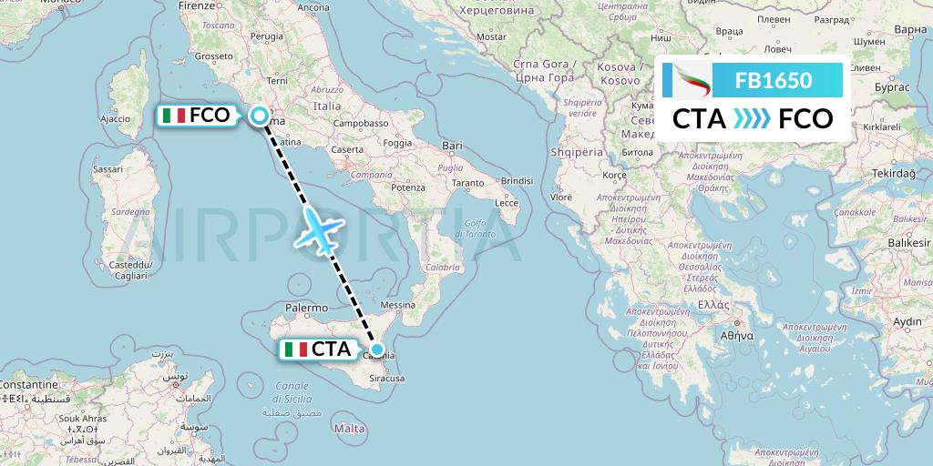FB1650 Bulgaria Air Flight Map: Catania to Rome