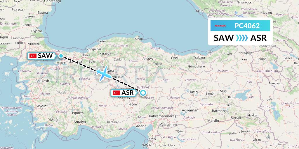 PC4062 Pegasus Airlines Flight Map: Istanbul to Kayseri